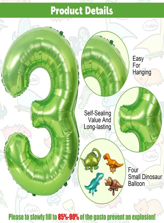 Ysqool Dinosaur Green Number 3 Balloon, 40 In Large Foil Helium Balloon with Mini Dino Mylar Balloons, Dinosaur Birthday Decorations for Kids, Dinosaur Balloons Set for 3rd Birthday Party Supplies (Number 3) - Image 3